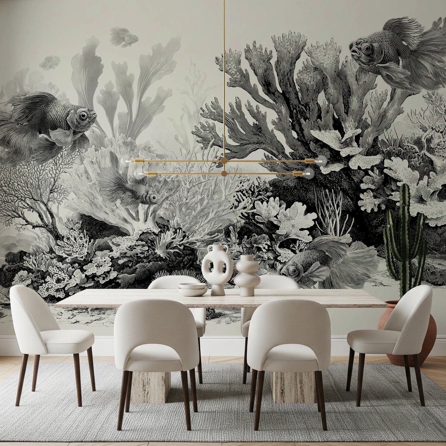 The Aquarium - Black & Cream Wall Mural