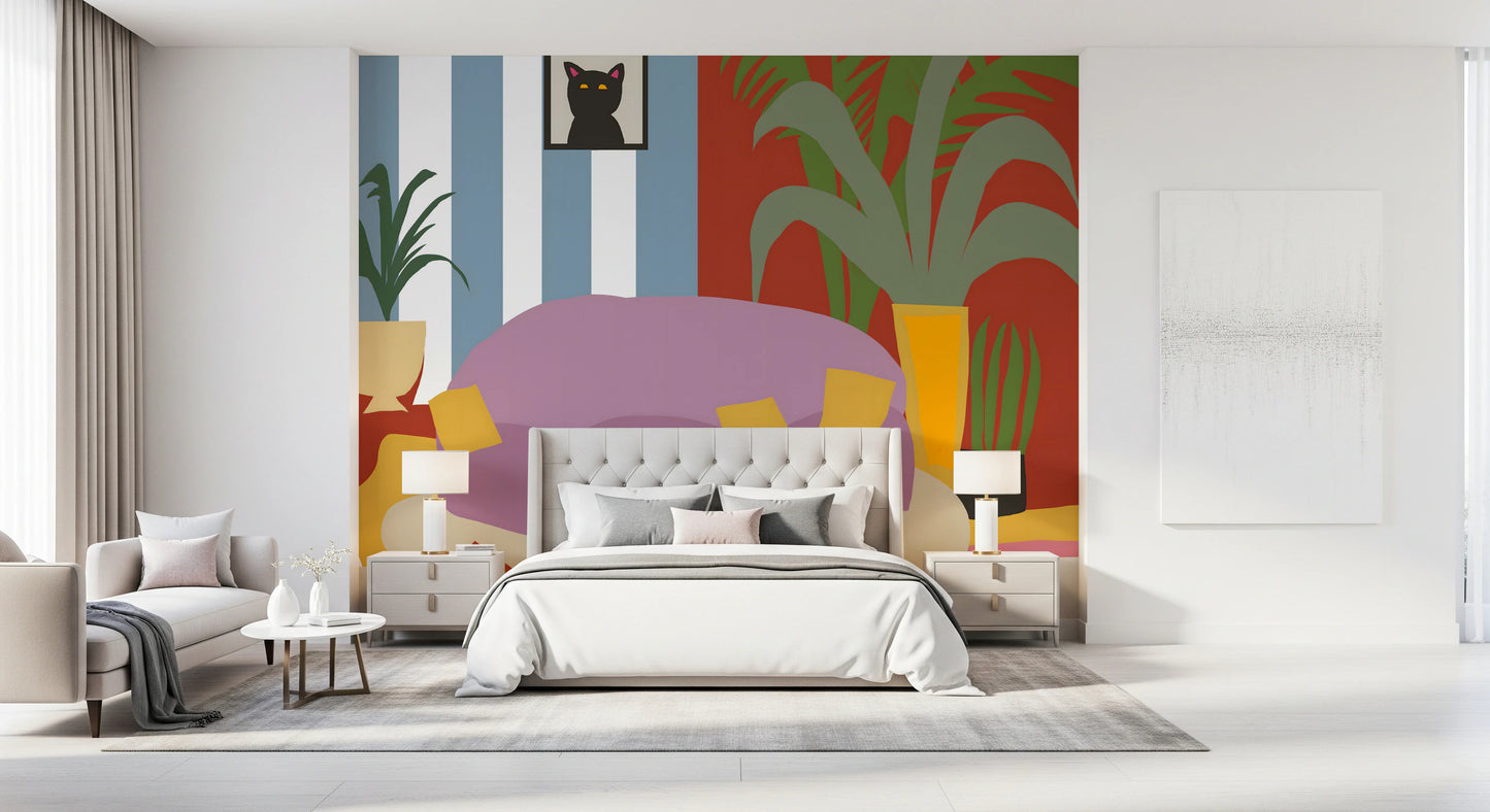 Cozy Cat Life Living Room Striped  Wall Mural