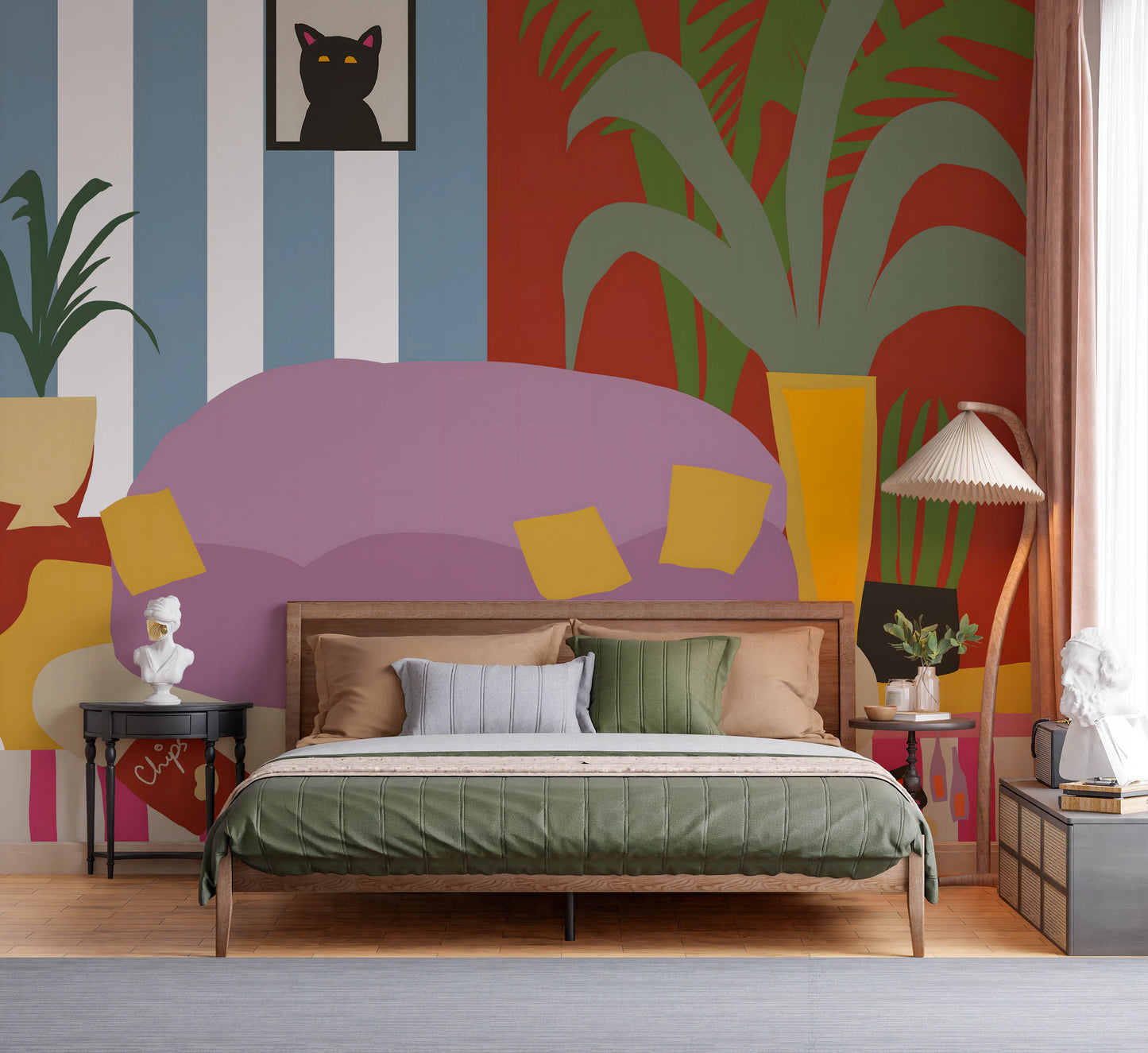 Cozy Cat Life Living Room Striped  Wall Mural