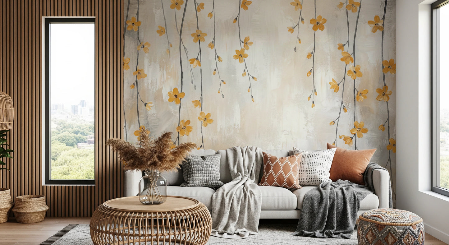 Golden Bloom Cascade Wall Mural