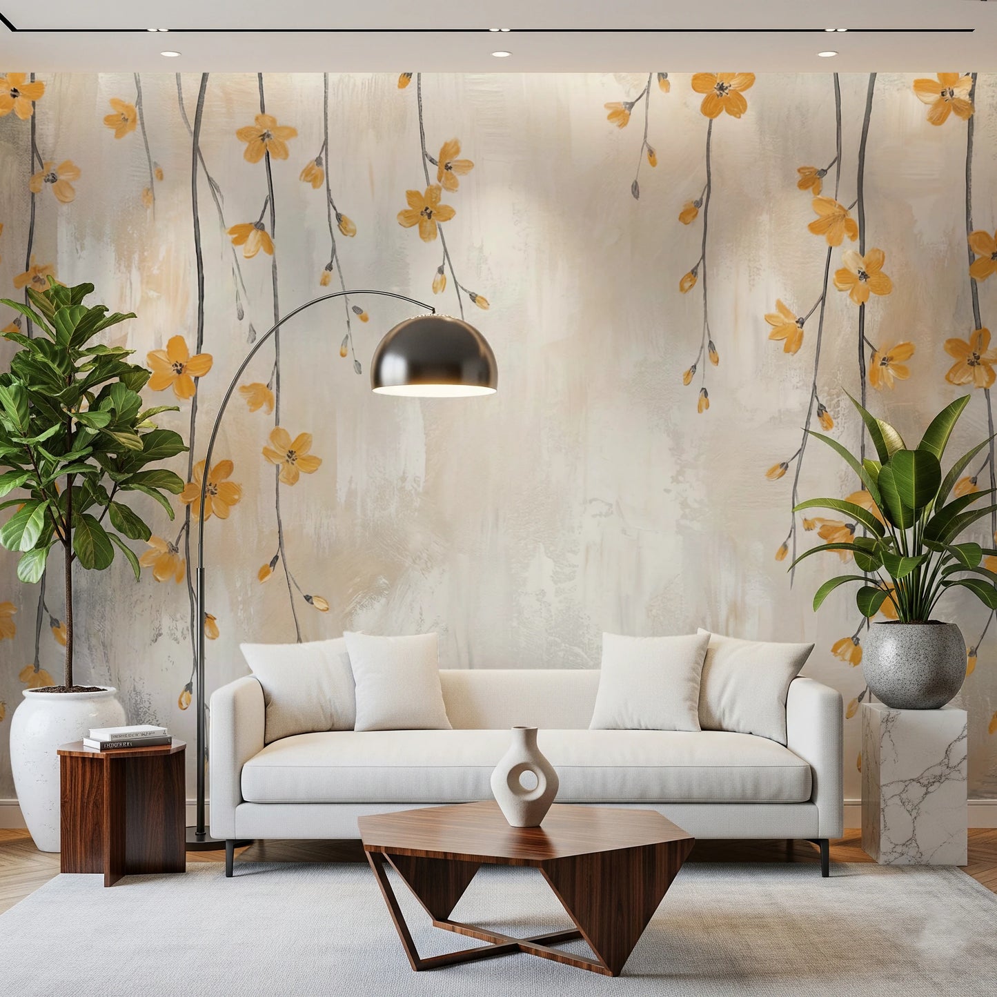 Golden Bloom Cascade Wall Mural