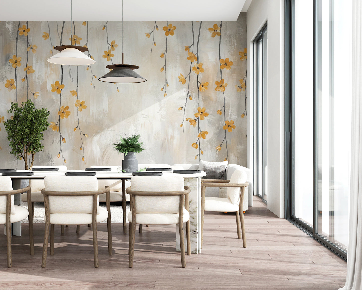 Golden Bloom Cascade Wall Mural