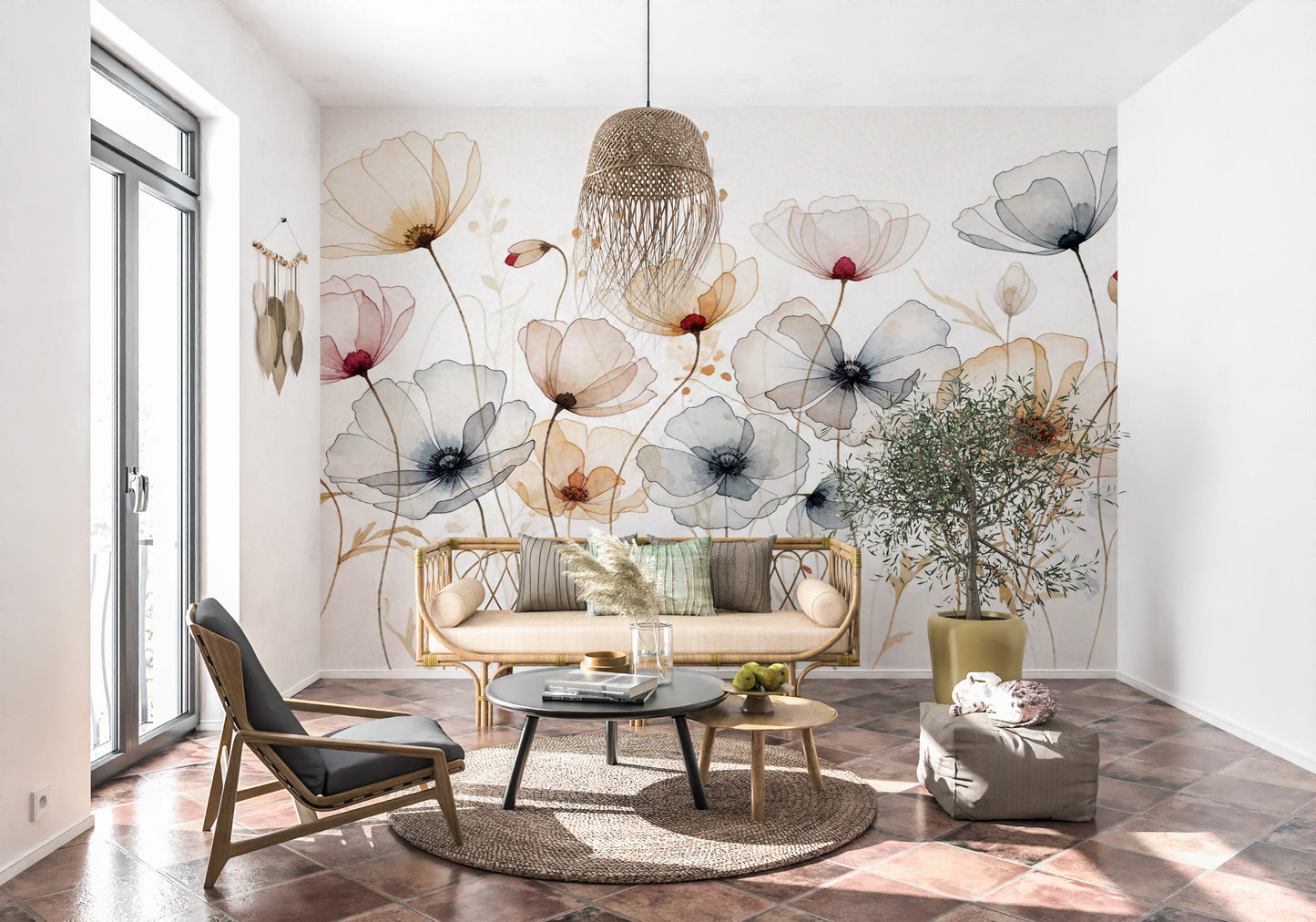 Watercolor Poppies Wall Mural