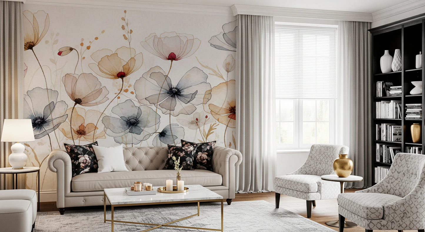 Watercolor Poppies Wall Mural