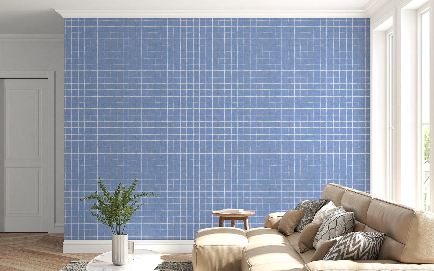 Blue Linen Check Wallpaper⁠