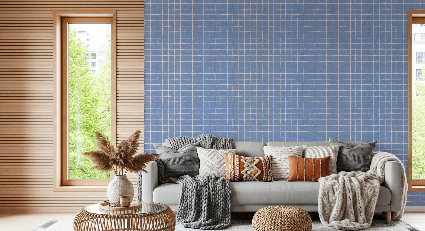 Blue Linen Check Wallpaper⁠