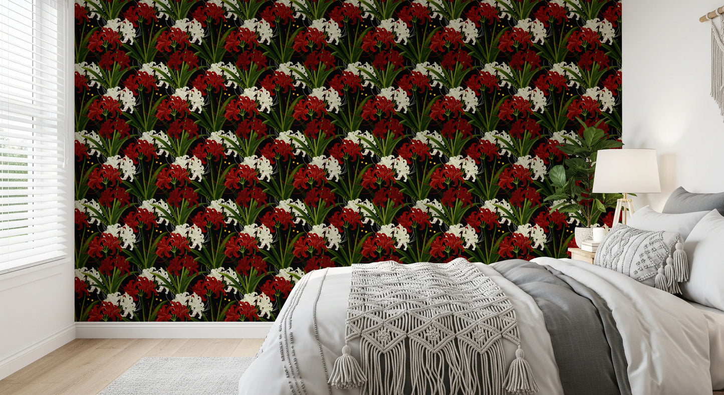 Lycoris Radiata Midnight Romantic spiderlily pattern Wallpaper⁠