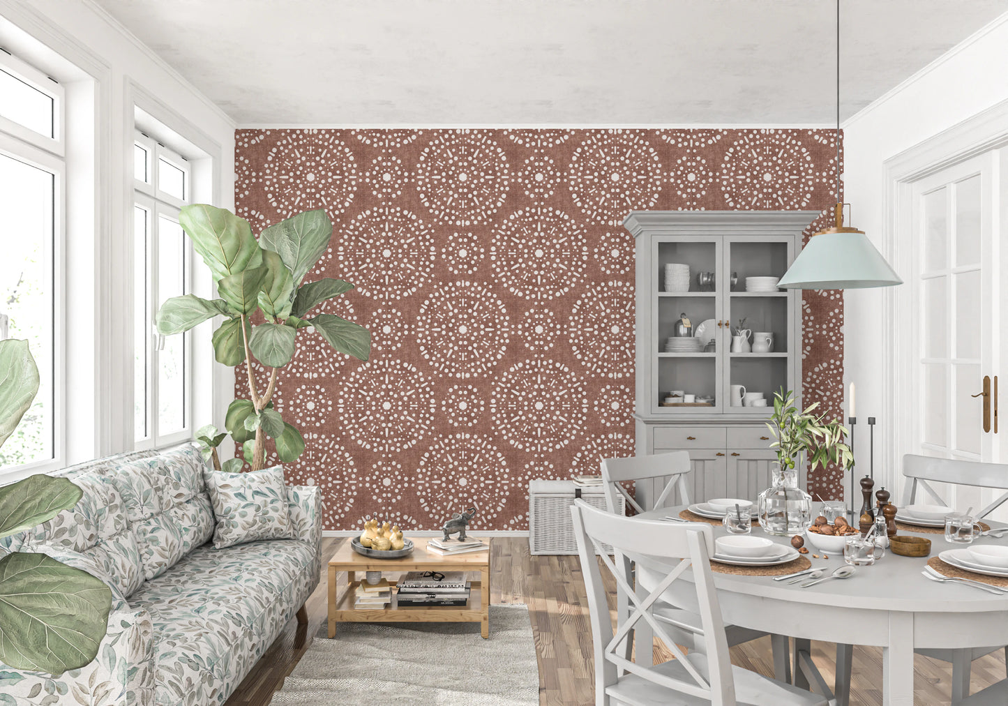 Boho Fireworks Grunge Terracotta Red Wallpaper⁠