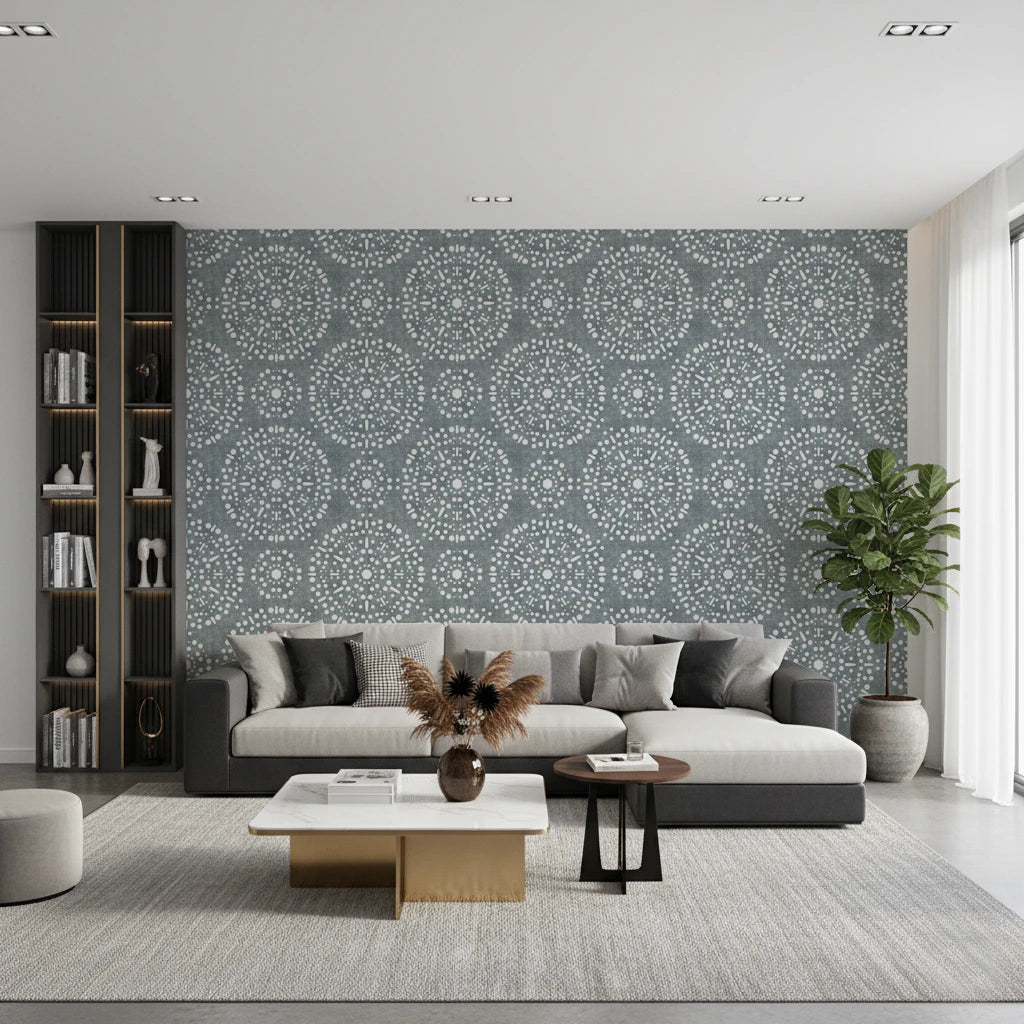 Boho Fireworks Grunge Calming Blue Wallpaper⁠