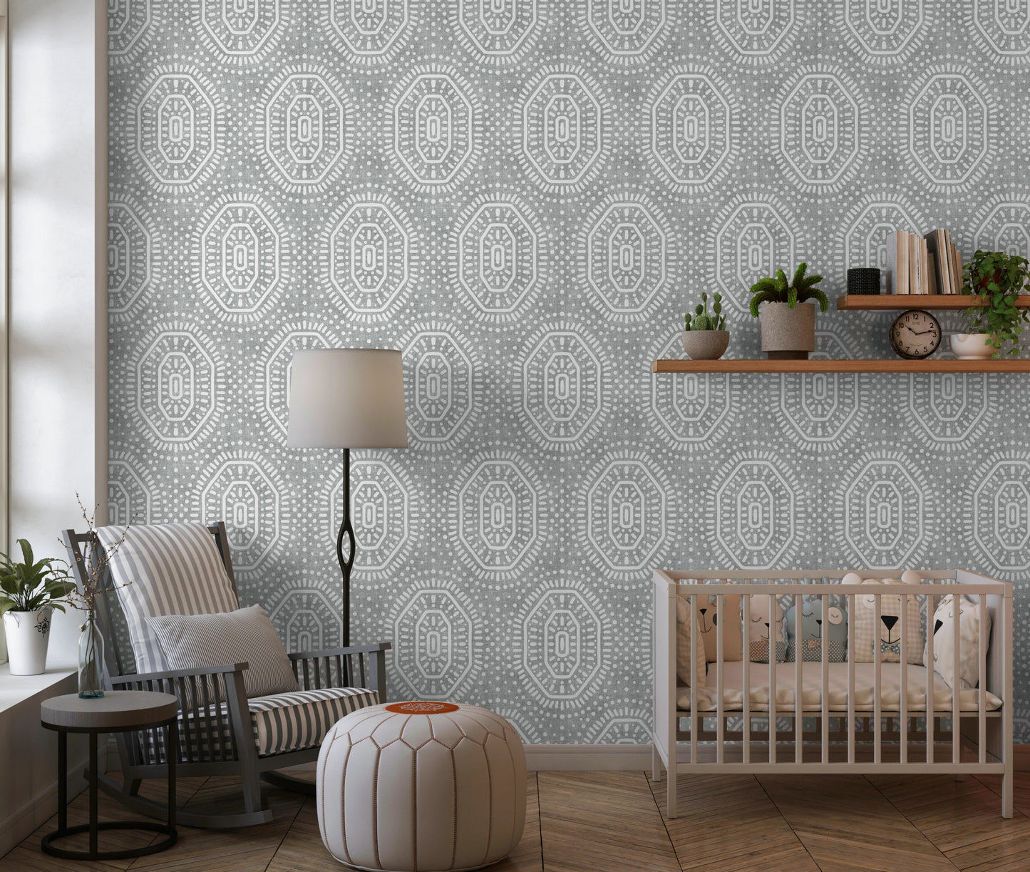 Boho Octagons Crochet Grunge Grey Clouds Wallpaper⁠