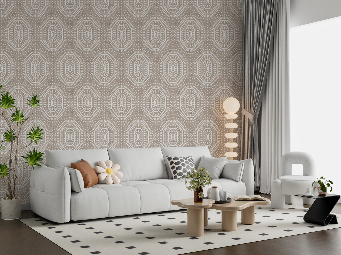 Boho Octagons Crochet Grunge Earthy Beige Wallpaper⁠