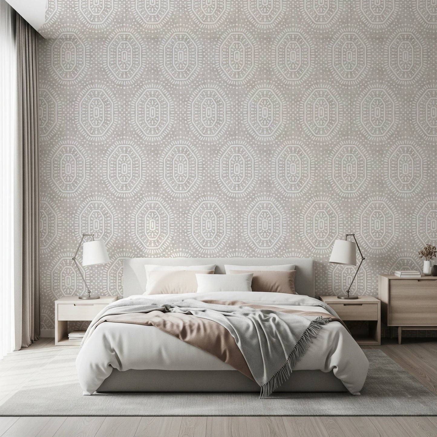 Boho Octagons Crochet Grunge Neutral Wallpaper⁠