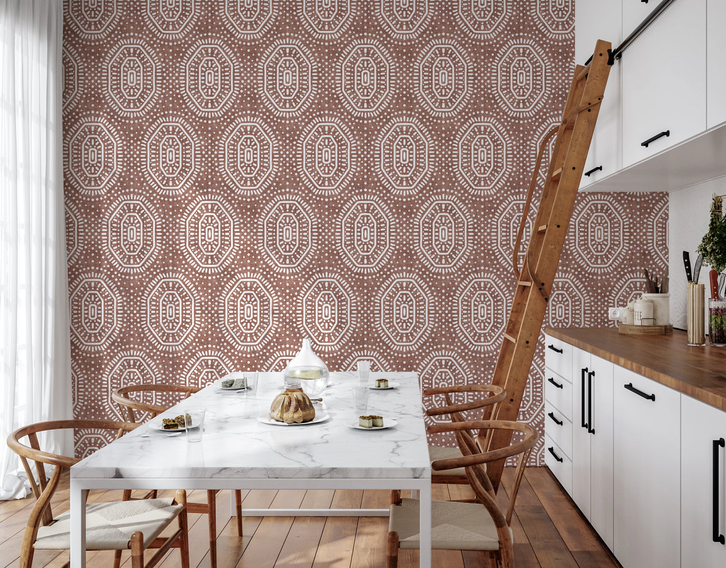 Boho Octagons Crochet Grunge Terracotta Red Wallpaper⁠