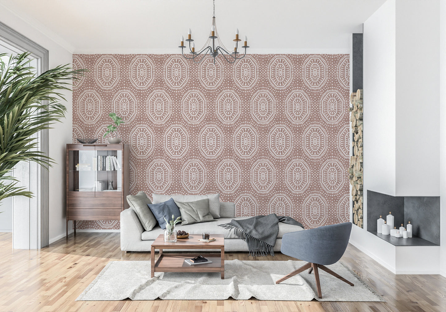 Boho Octagons Crochet Grunge Terracotta Red Wallpaper⁠