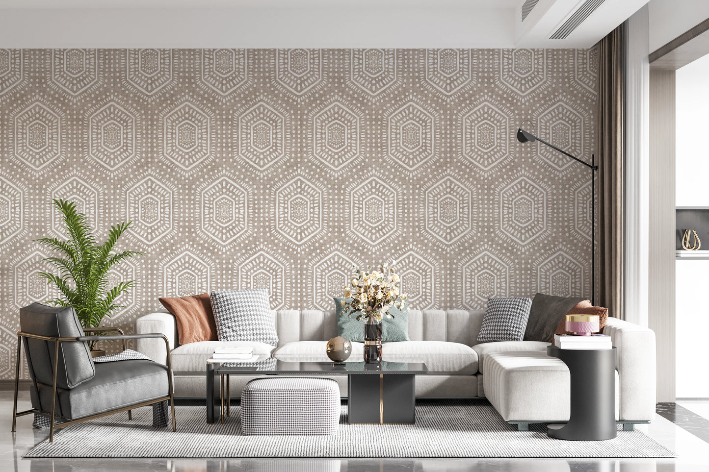 Boho Painted Grunge Earthy Beige Wallpaper⁠