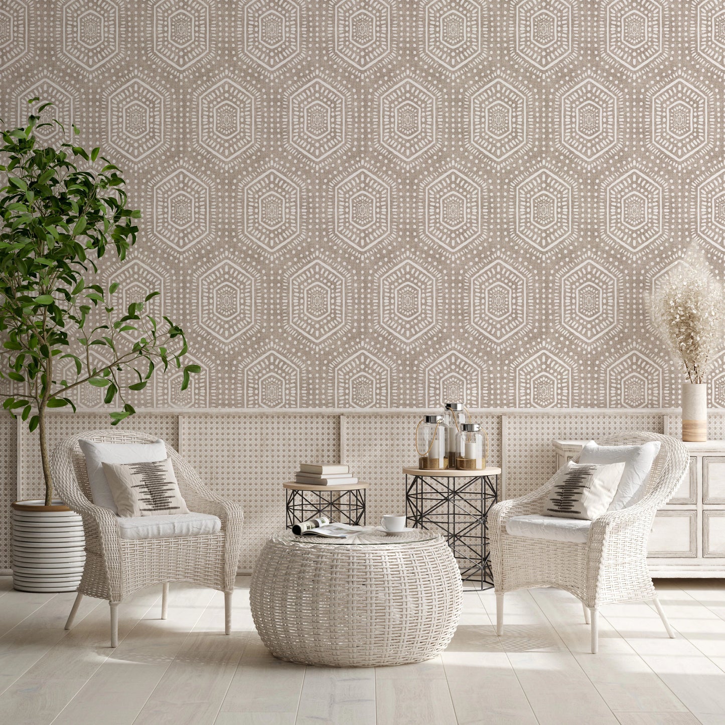 Boho Painted Grunge Earthy Beige Wallpaper⁠