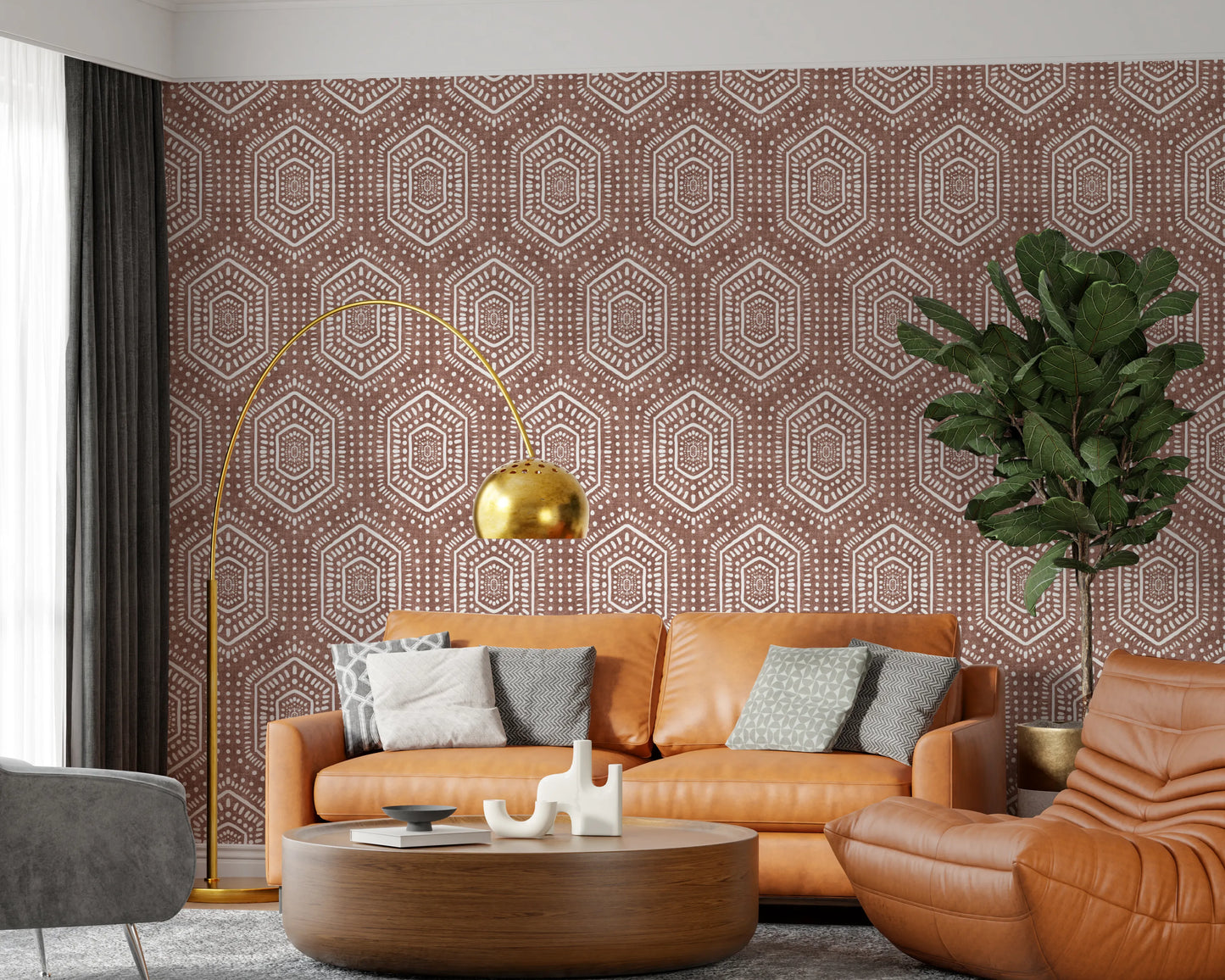Boho Painted Grunge Terracotta Red Wallpaper⁠