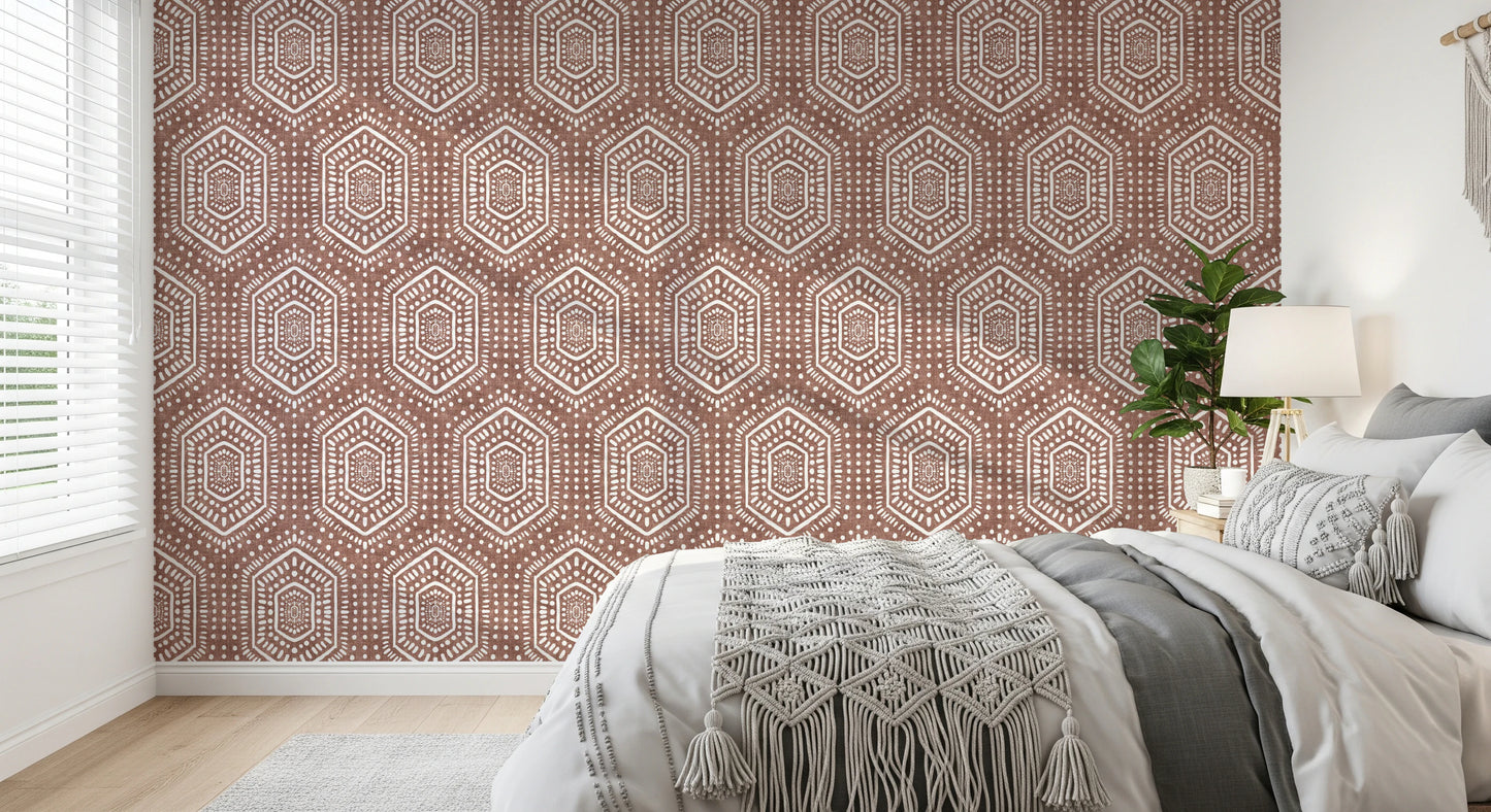 Boho Painted Grunge Terracotta Red Wallpaper⁠