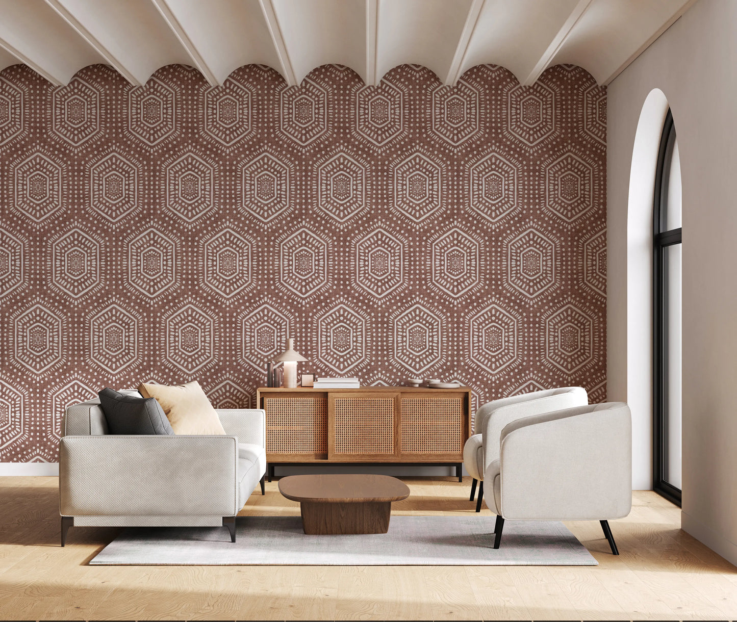 Boho Painted Grunge Terracotta Red Wallpaper⁠