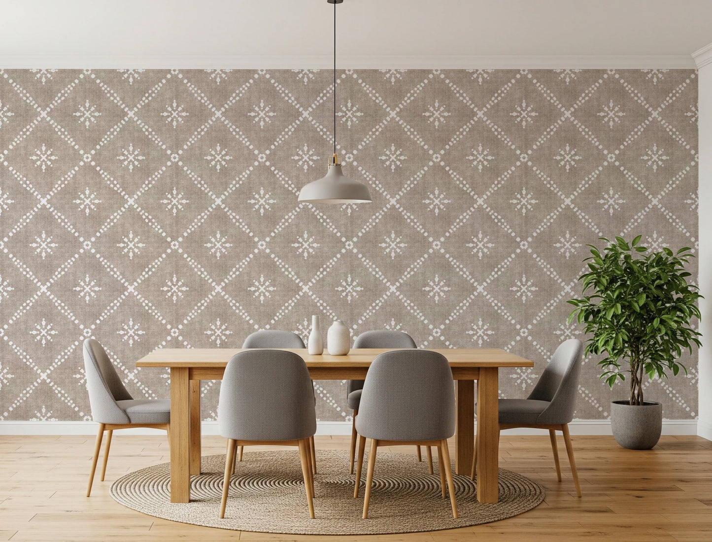 Boho Dotted Lattice Grunge Earthy Beige Wallpaper⁠