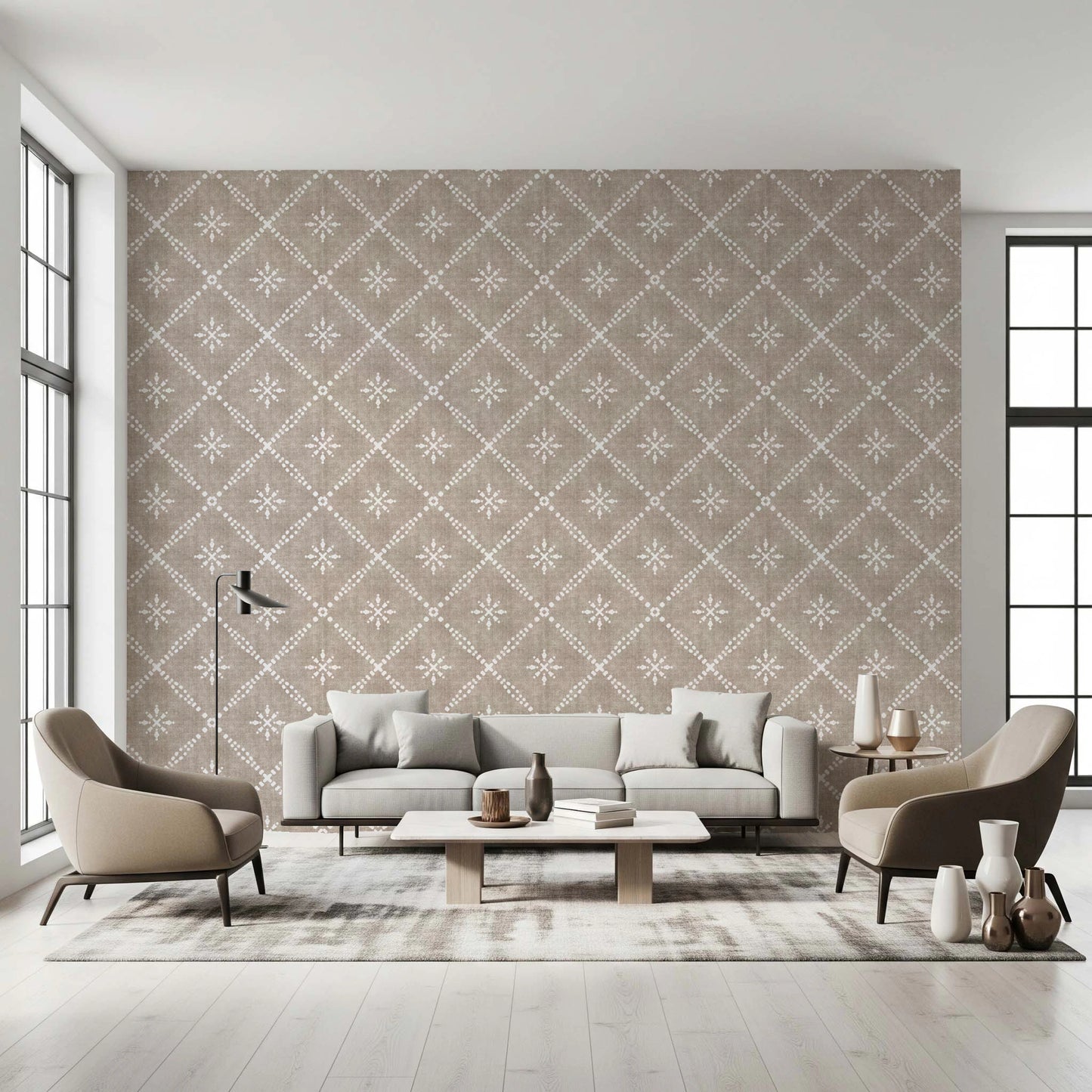Boho Dotted Lattice Grunge Earthy Beige Wallpaper⁠