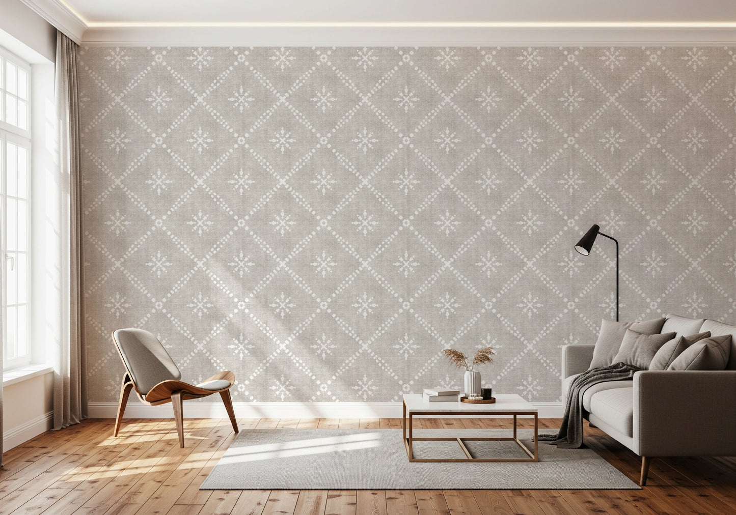 Boho Dotted Lattice Grunge Neutral Wallpaper⁠