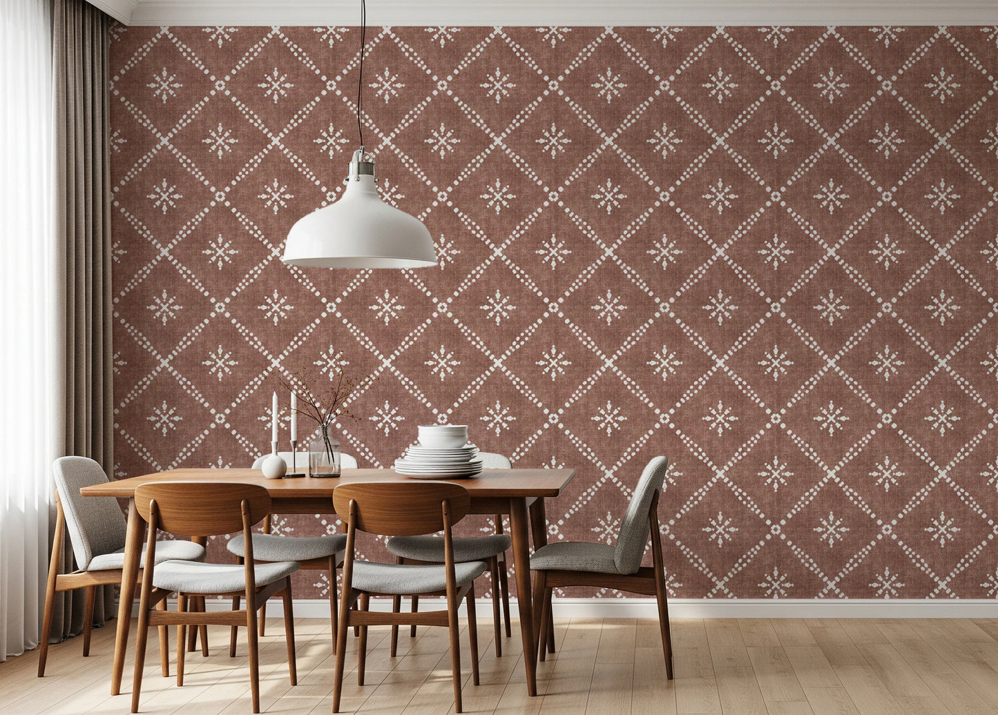 Boho Dotted Lattice Grunge Terracotta Red Wallpaper⁠