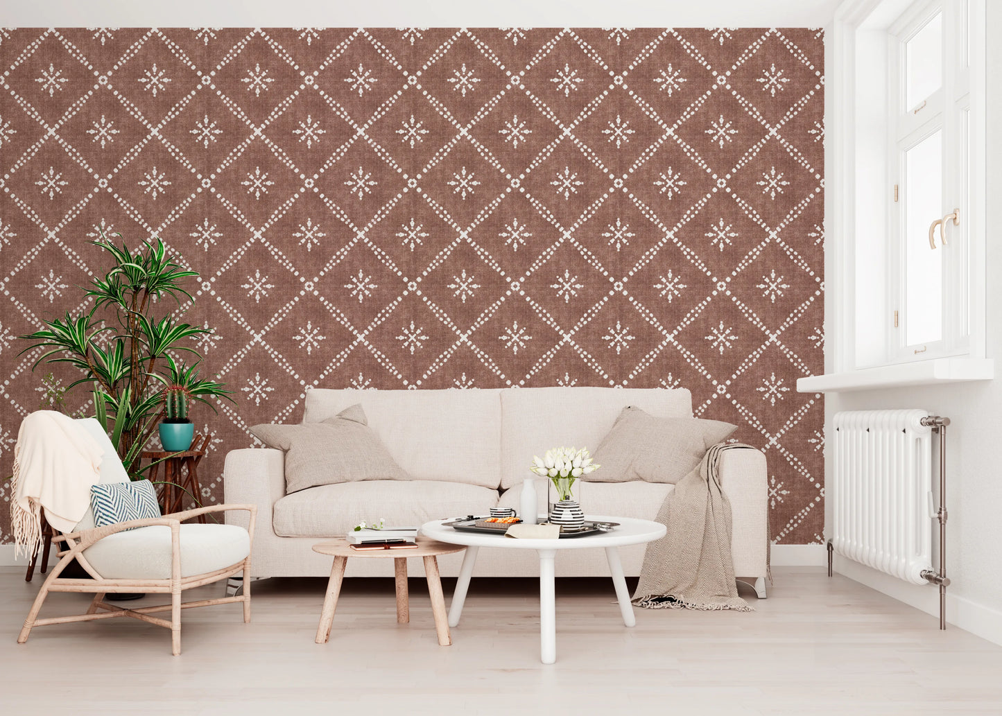 Boho Dotted Lattice Grunge Terracotta Red Wallpaper⁠