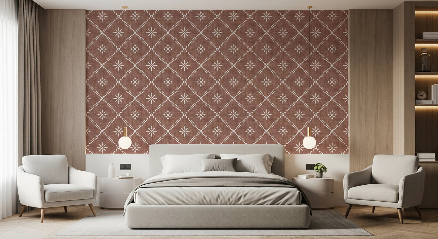 Boho Dotted Lattice Grunge Terracotta Red Wallpaper⁠