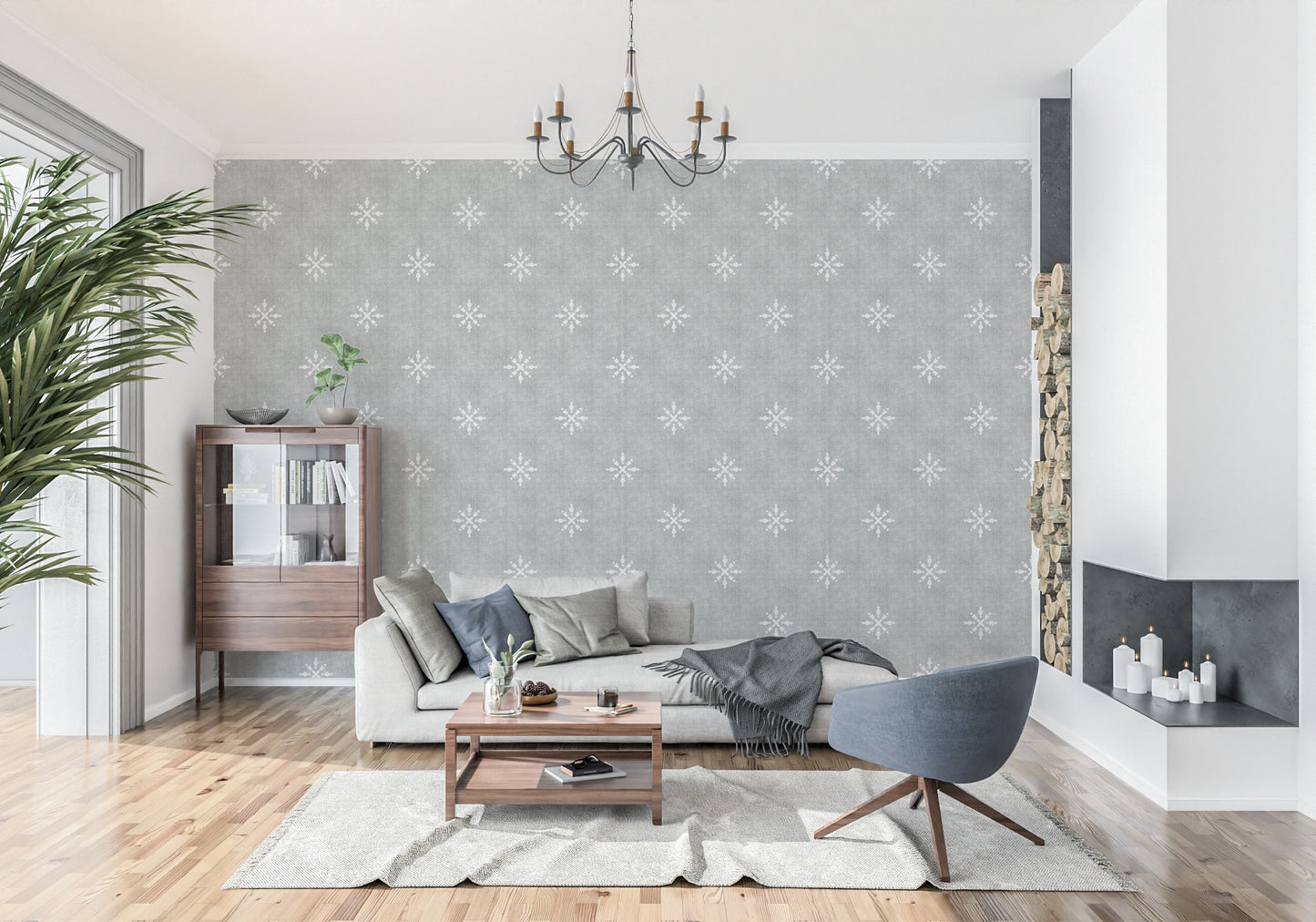 Boho Minimal Ornament Grunge Grey Clouds Wallpaper⁠