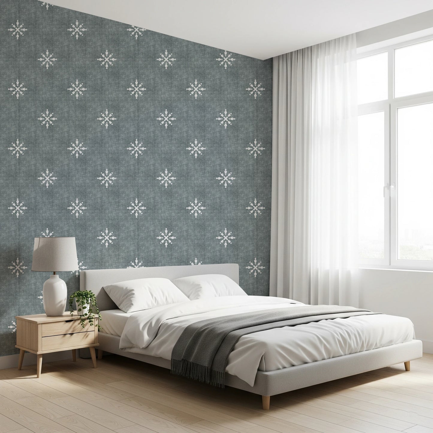 Boho Minimal Ornament Grunge Calming Blue Wallpaper⁠