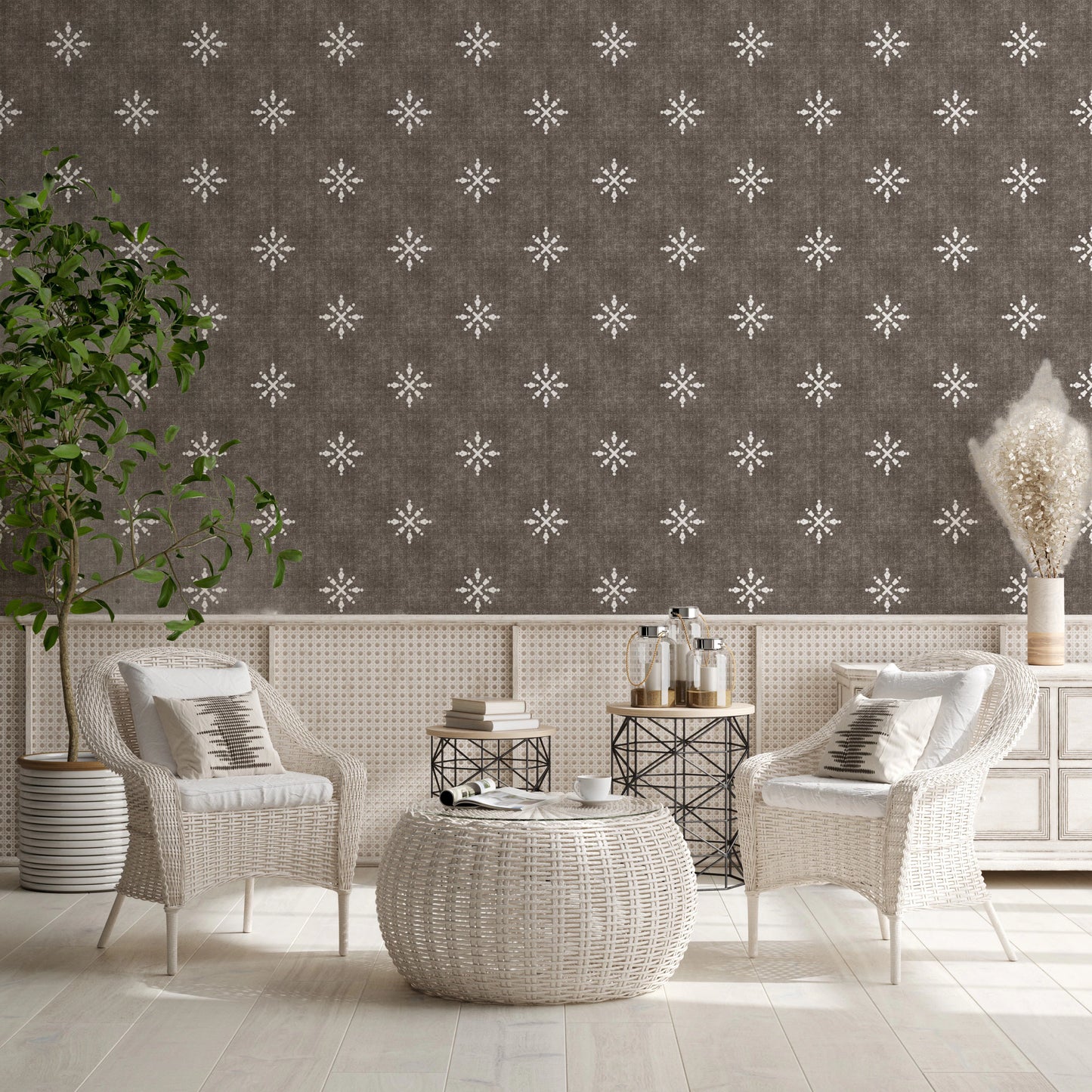 Boho Minimal Ornament Grunge Dark Bark Wallpaper⁠