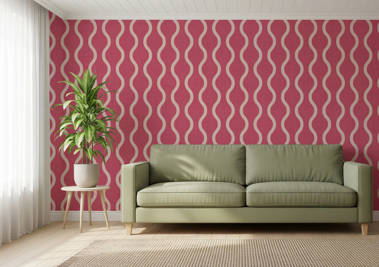 Cozy Scandi Folk Wavy Stripe Rose Clay - Craft Stripe Wallpaper⁠