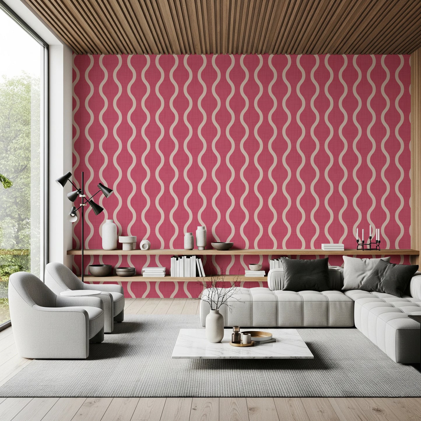 Cozy Scandi Folk Wavy Stripe Rose Clay - Craft Stripe Wallpaper⁠