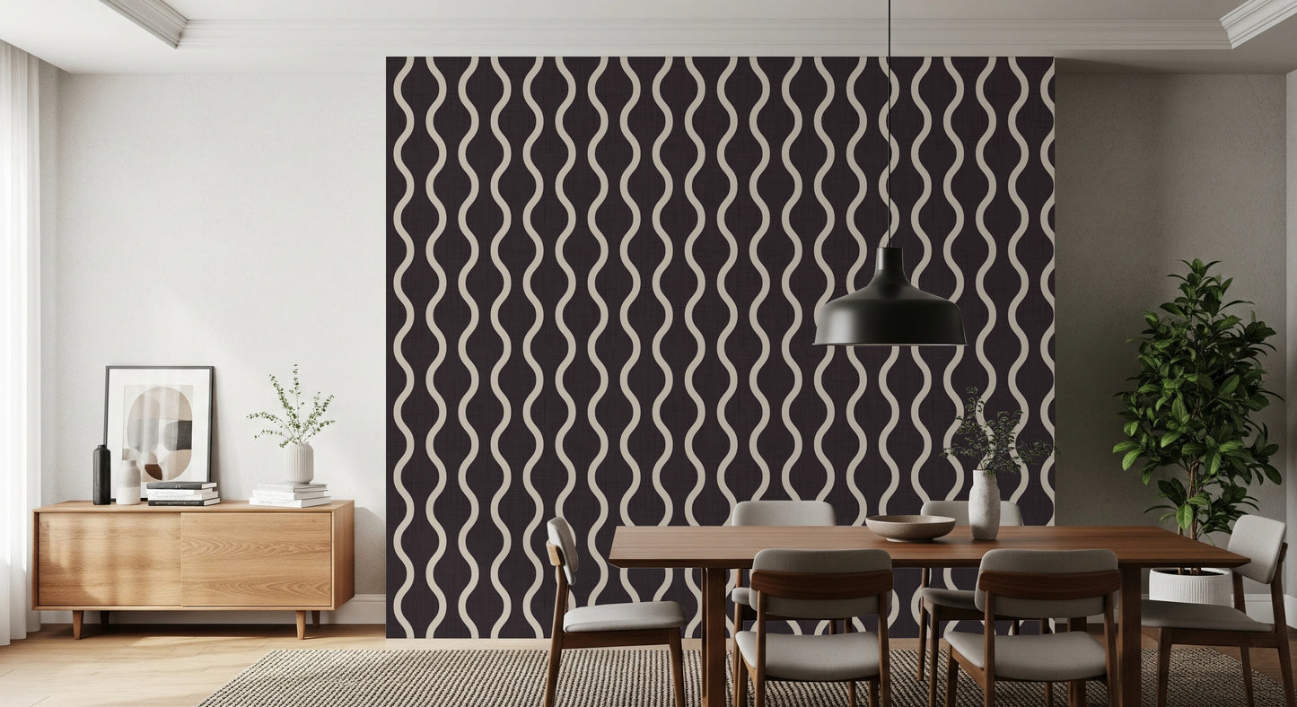 Cozy Scandi Folk Charcoal Warm Linen - Craft Stripe Wallpaper⁠