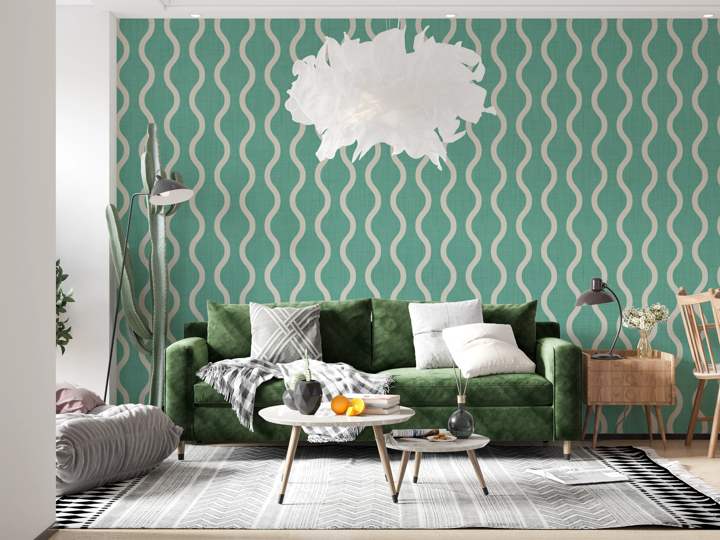 Cozy Scandi Folk Wavy Stripe Sage Mint - Craft Stripe Wallpaper⁠