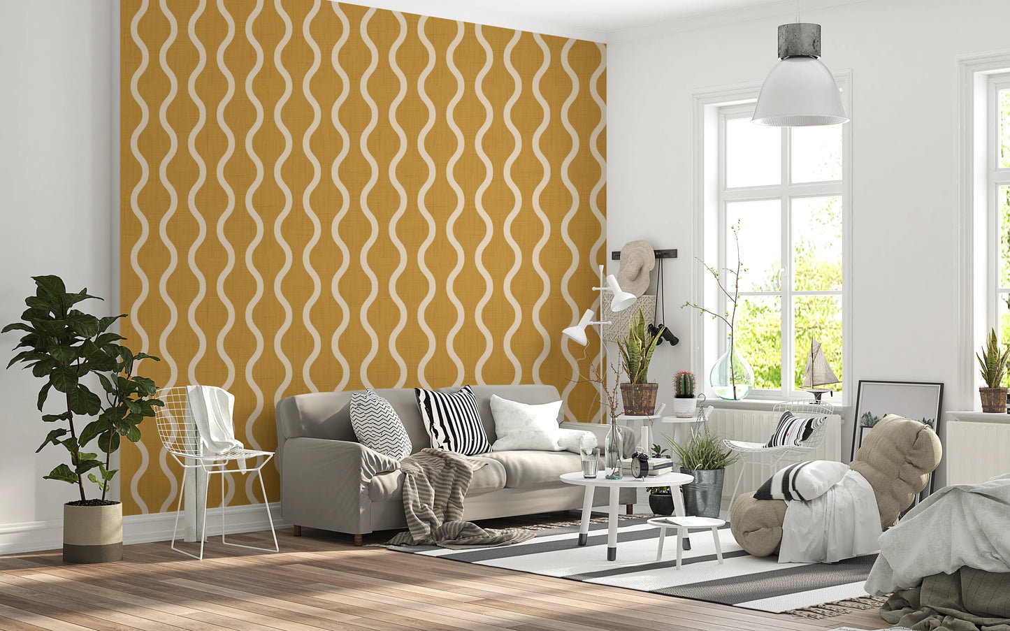 Cozy Scandi Folk Wavy Stripe Honey Mustard - Craft Stripe Wallpaper⁠