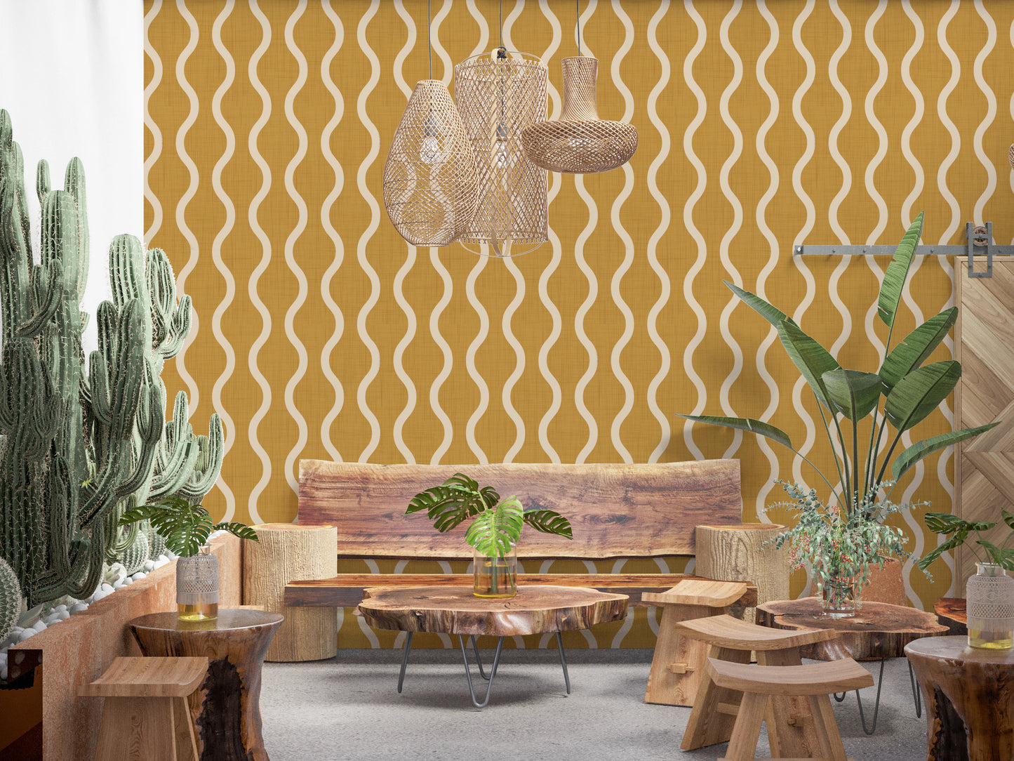 Cozy Scandi Folk Wavy Stripe Honey Mustard - Craft Stripe Wallpaper⁠