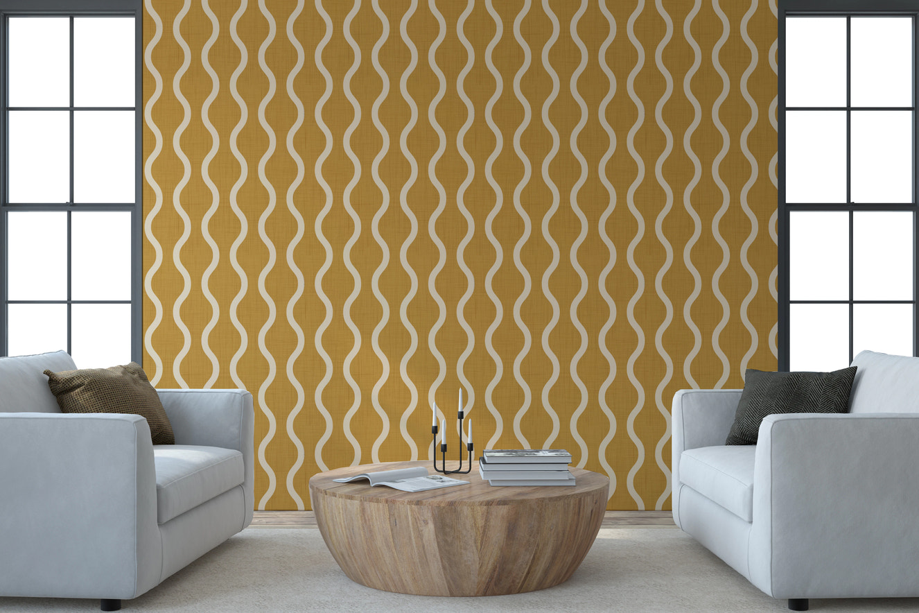 Cozy Scandi Folk Wavy Stripe Honey Mustard - Craft Stripe Wallpaper⁠