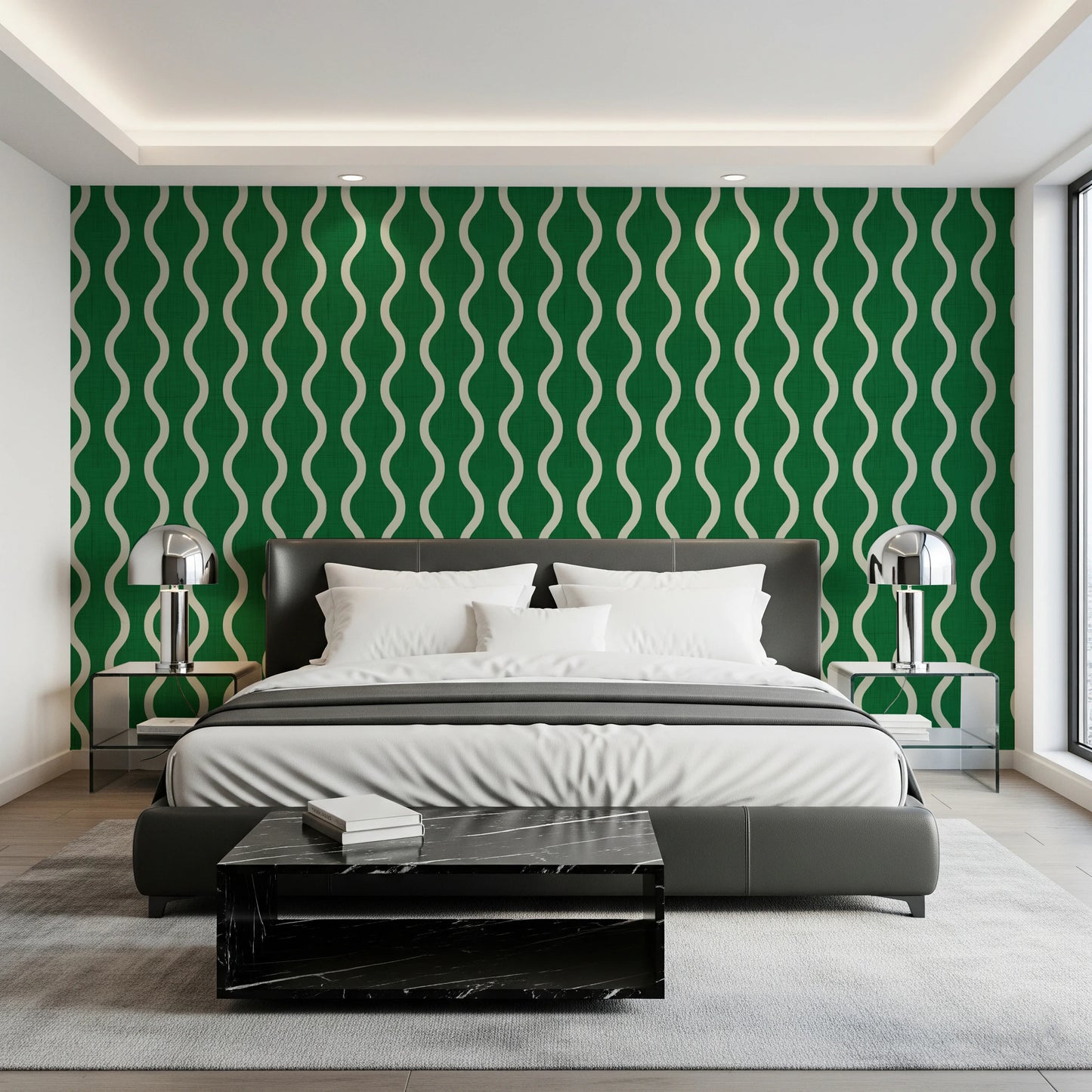 Cozy Scandi Folk Wavy Stripe Forest Green - Craft Stripe Wallpaper⁠