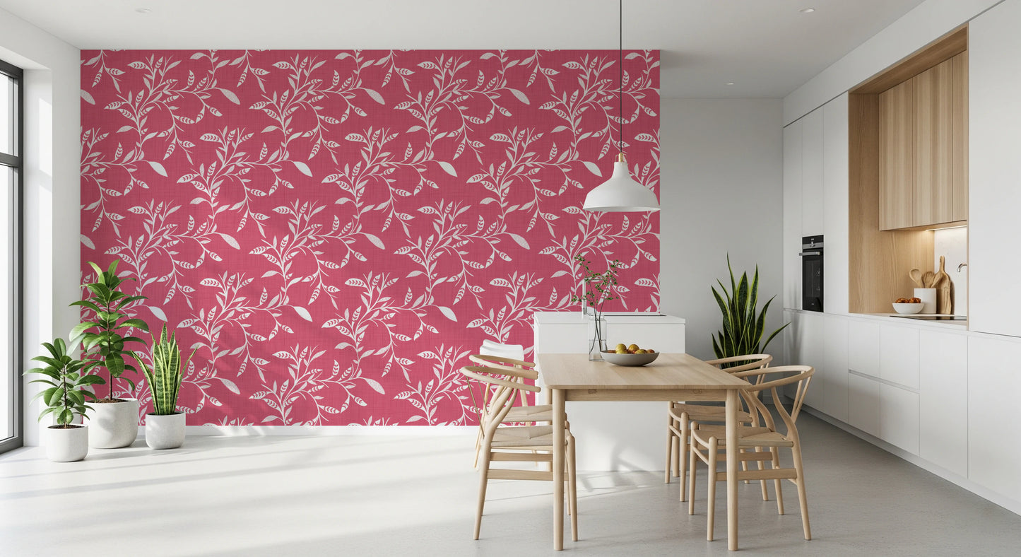 Cozy Scandi Folk Leaf Vine Rose Clay - Craft Blender Wallpaper⁠