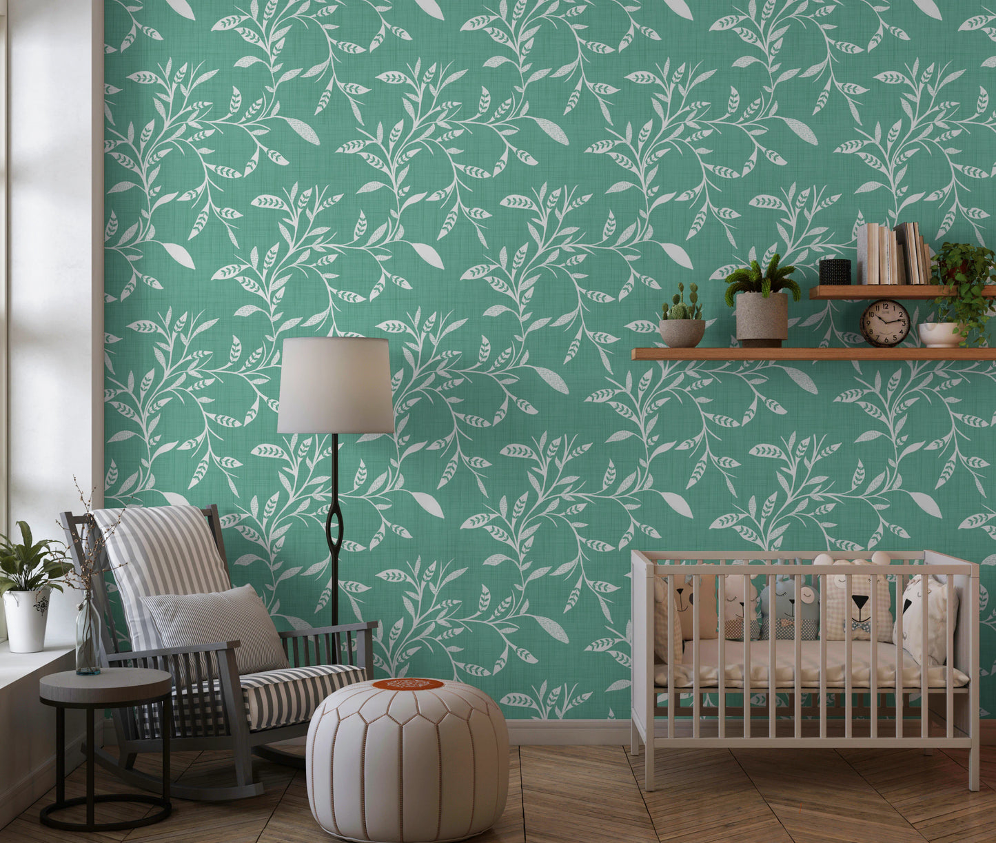 Cozy Scandi Folk Leaf Vine Sage Mint - Craft Blender Wallpaper⁠