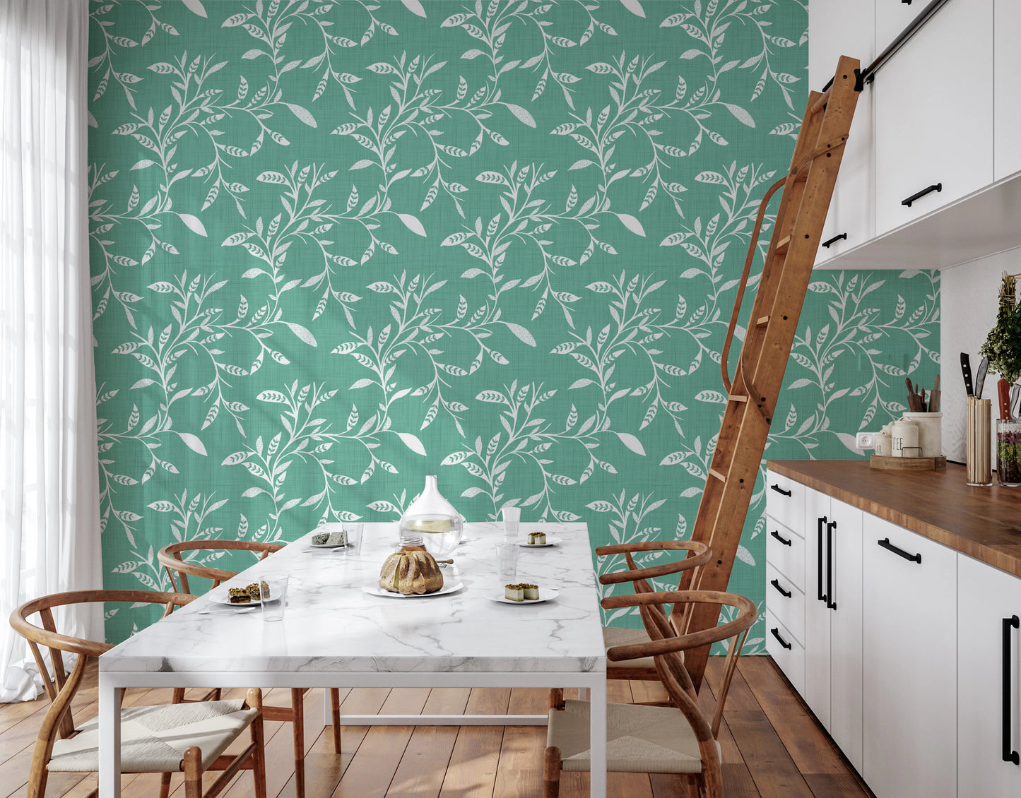 Cozy Scandi Folk Leaf Vine Sage Mint - Craft Blender Wallpaper⁠