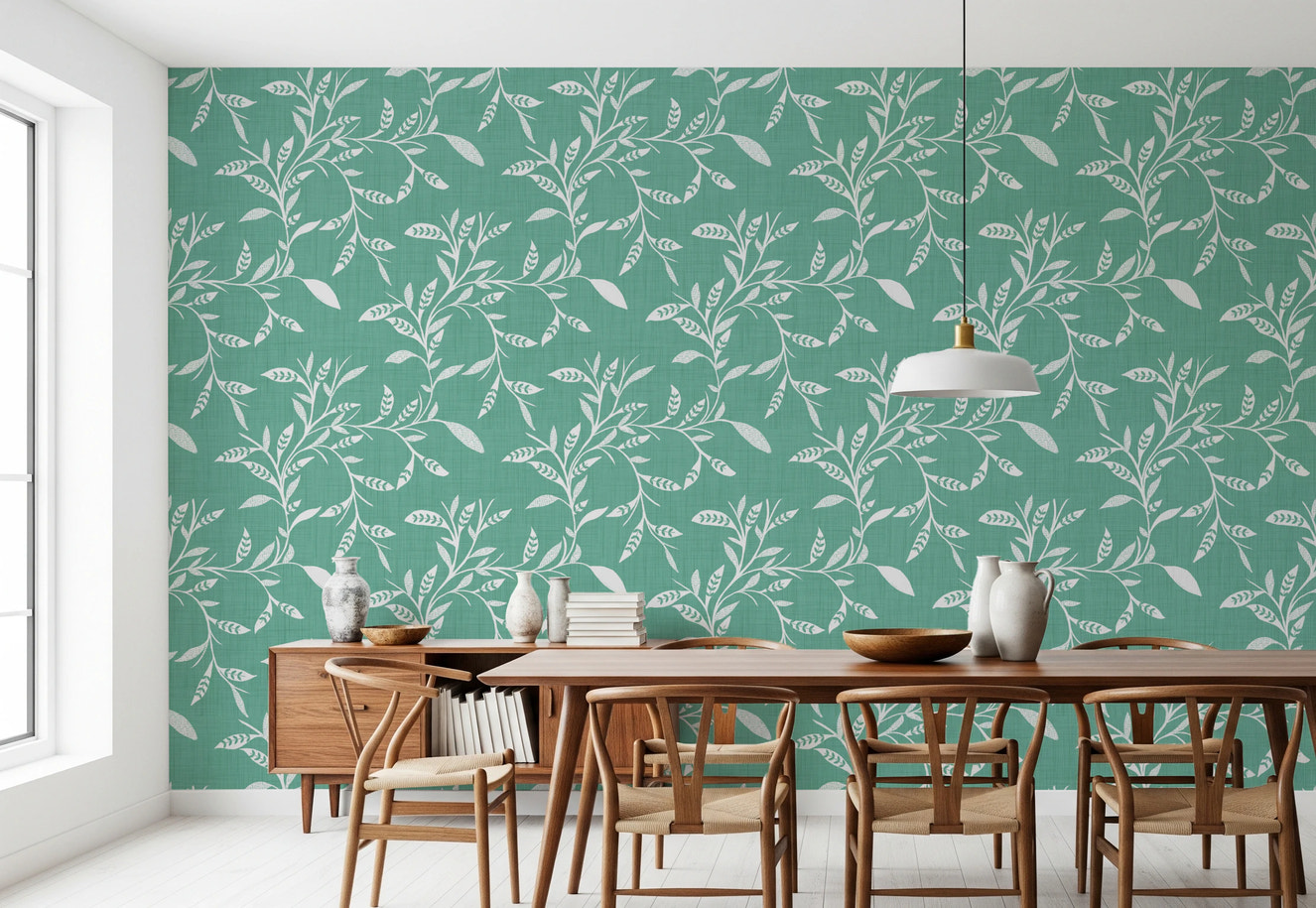 Cozy Scandi Folk Leaf Vine Sage Mint - Craft Blender Wallpaper⁠