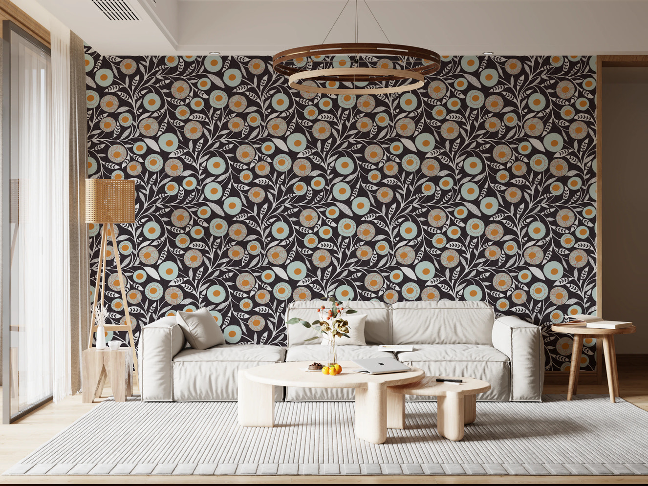 Cozy Scandi Folk Floral Warm Linen - Craft Botanical Wallpaper⁠