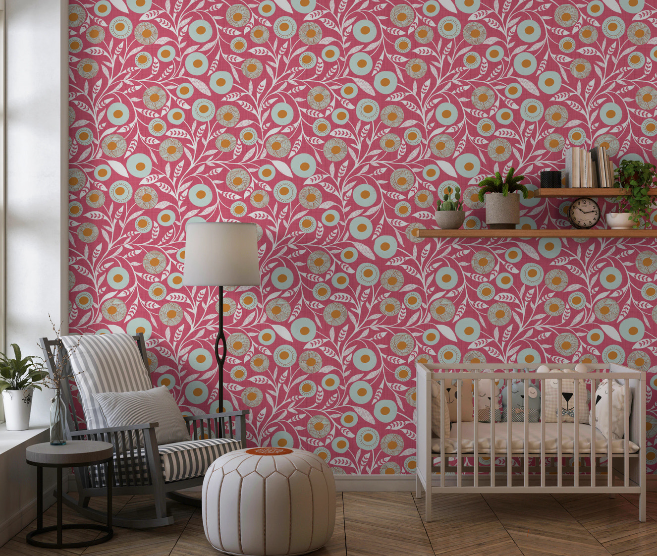 Cozy Scandi Folk Floral Rose Clay - Craft Botanical Wallpaper⁠