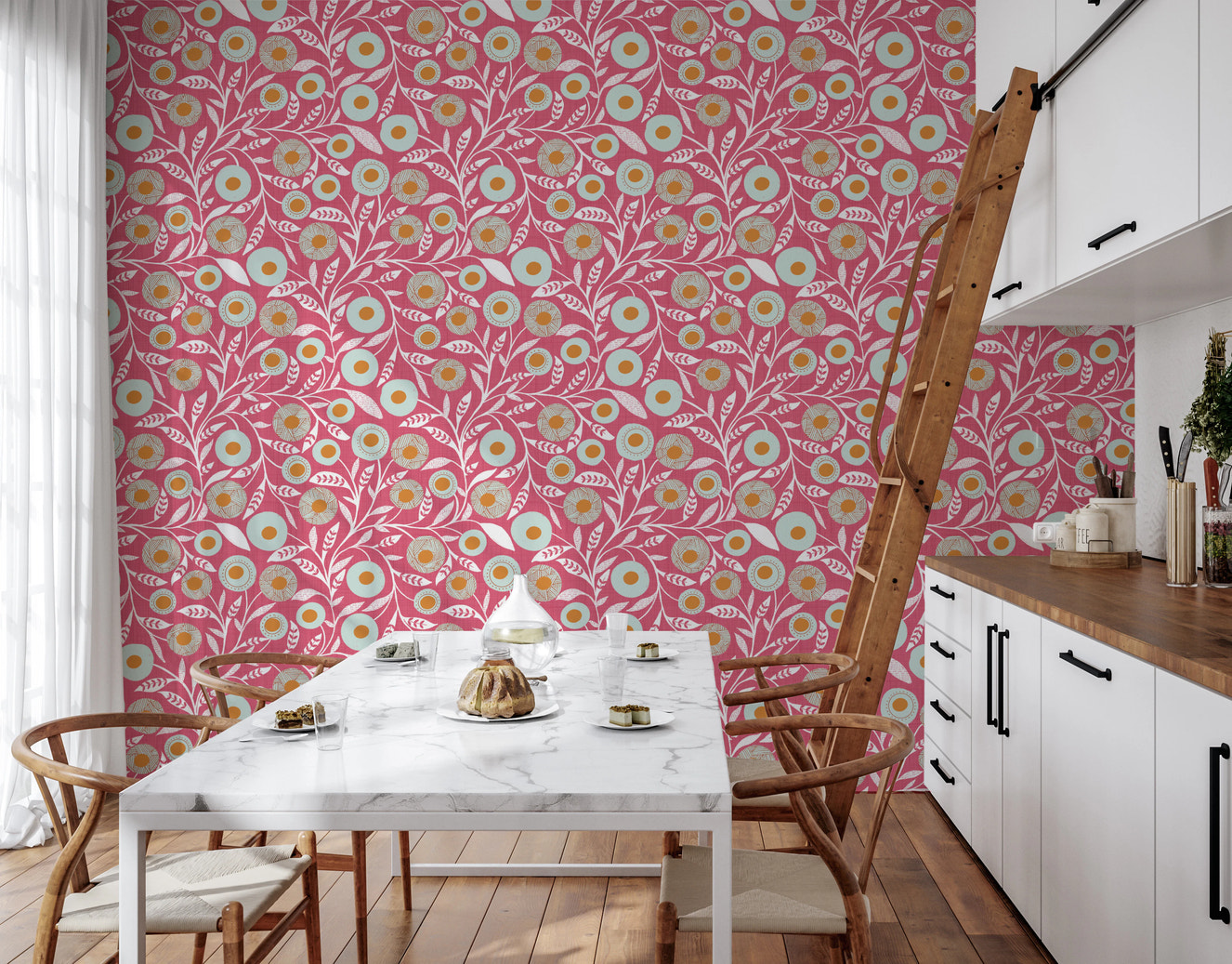 Cozy Scandi Folk Floral Rose Clay - Craft Botanical Wallpaper⁠