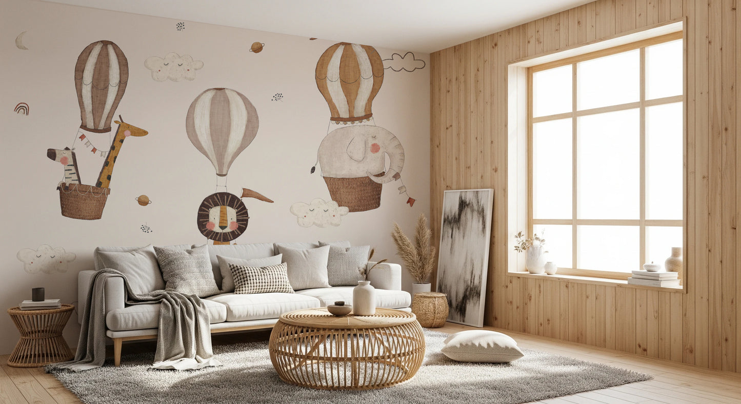 Safari Hot Air Balloons Nursery Wall Mural