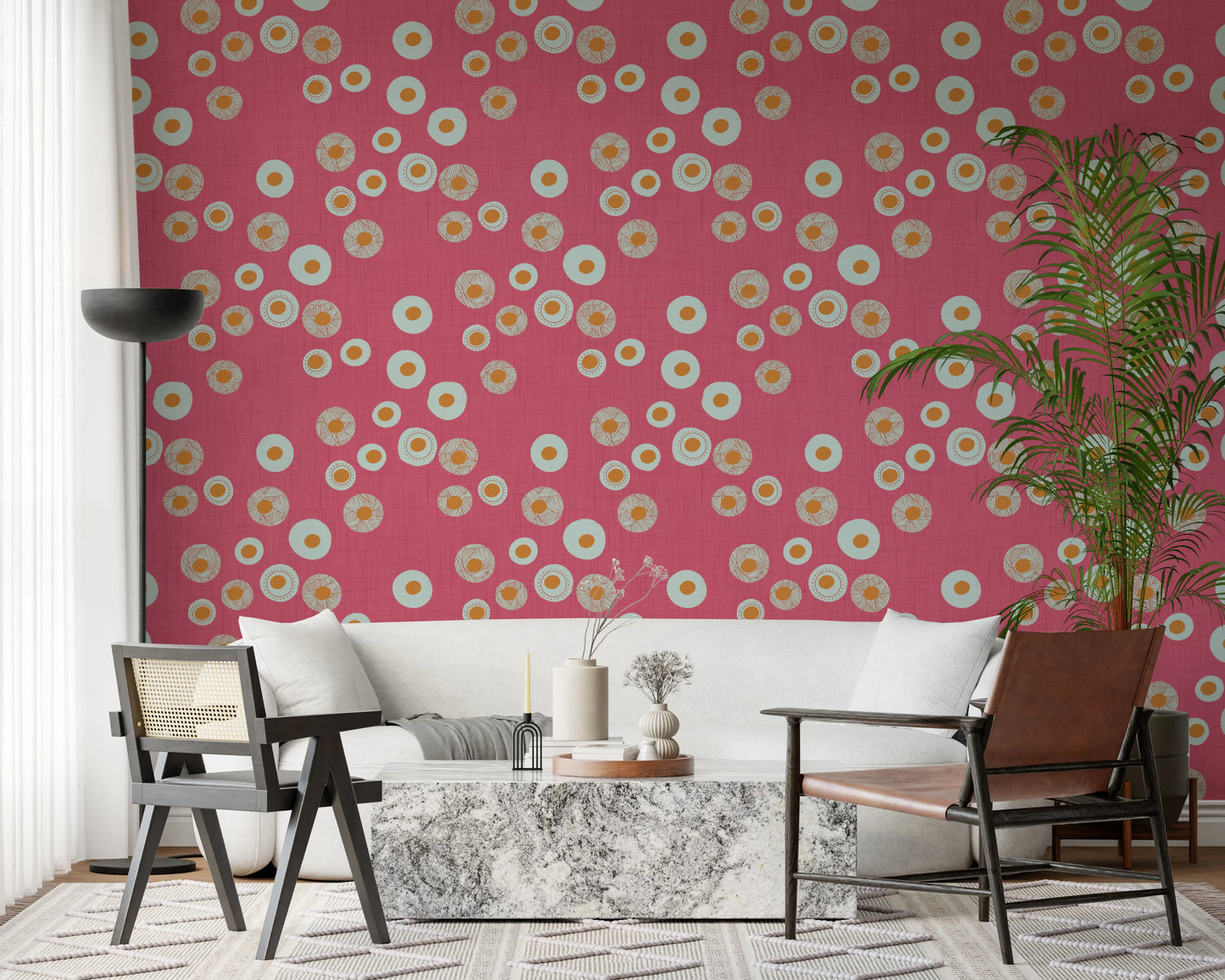 Cozy Scandi Folk Dot Floral Rose Clay - Craft Circle Wallpaper⁠