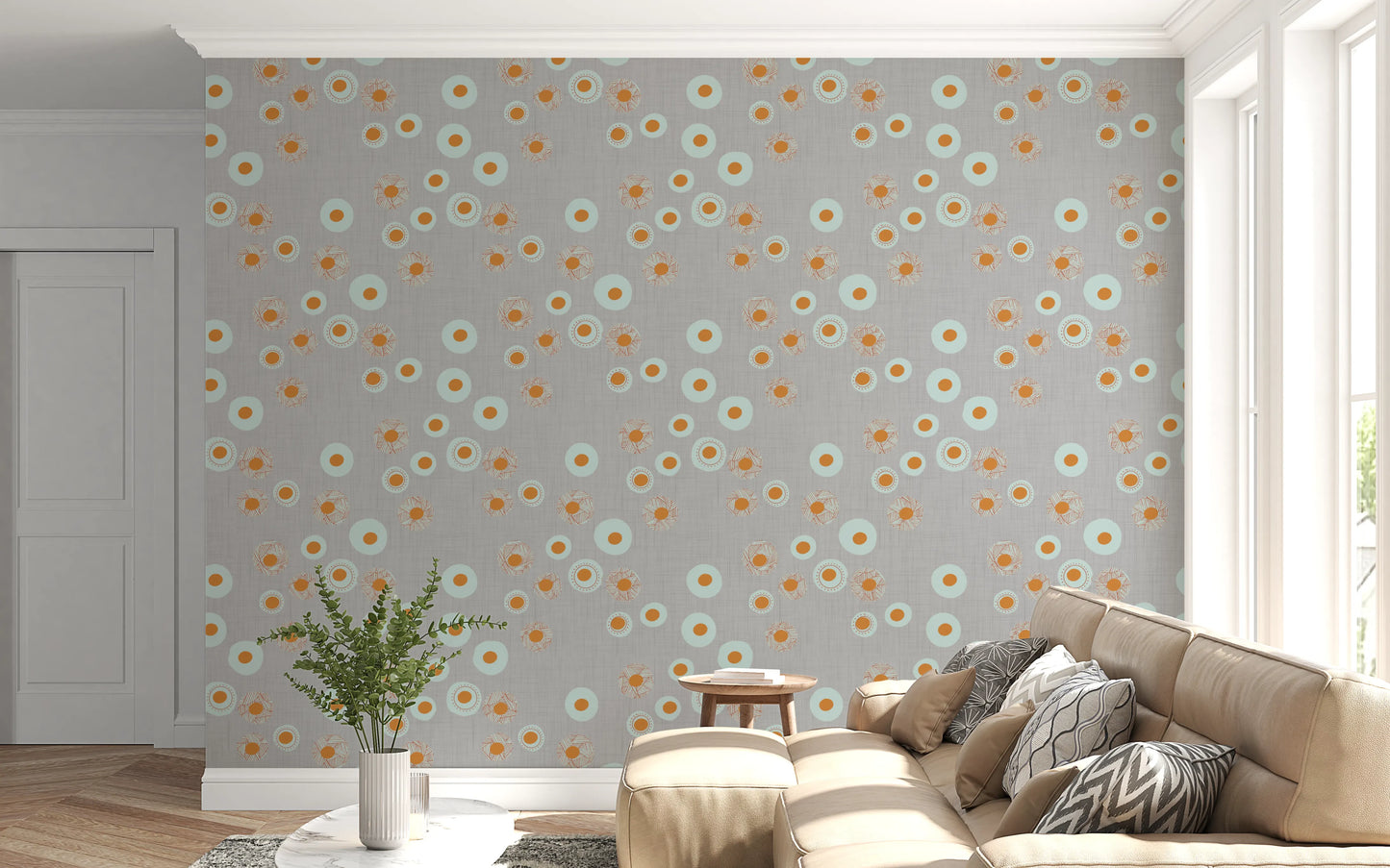 Cozy Scandi Folk Dot Floral Warm Linen - Craft Circle Wallpaper⁠